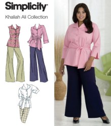 2636 SIMPLICITY KHALIAH TIED SHIRT SLEEVES OR NOT, LO RISER BOTTOMS PATTERN 18W-24W UNCUT